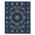 Navy Blue Golden Floral Mandala Rug
