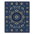 Navy Blue Golden Floral Mandala Rug
