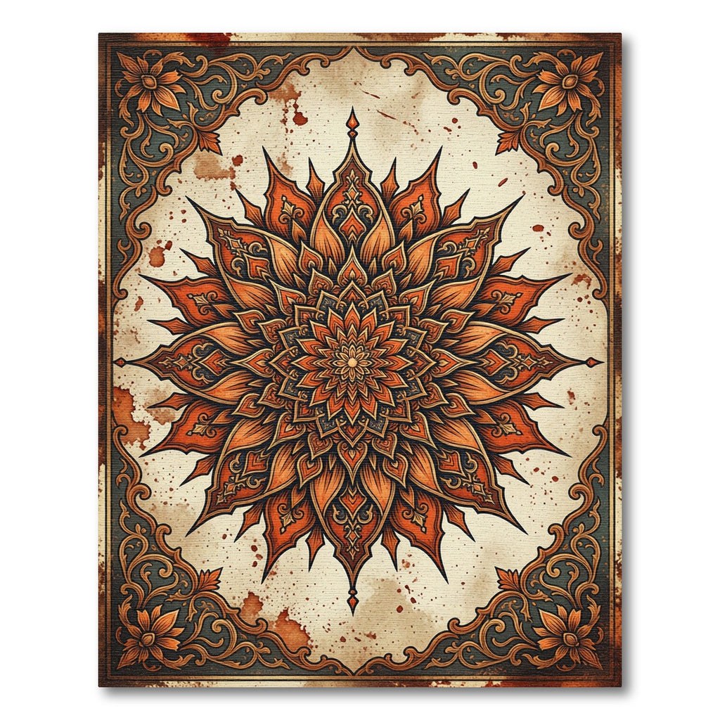 Vintage Burnt Orange Floral Mandala Rug