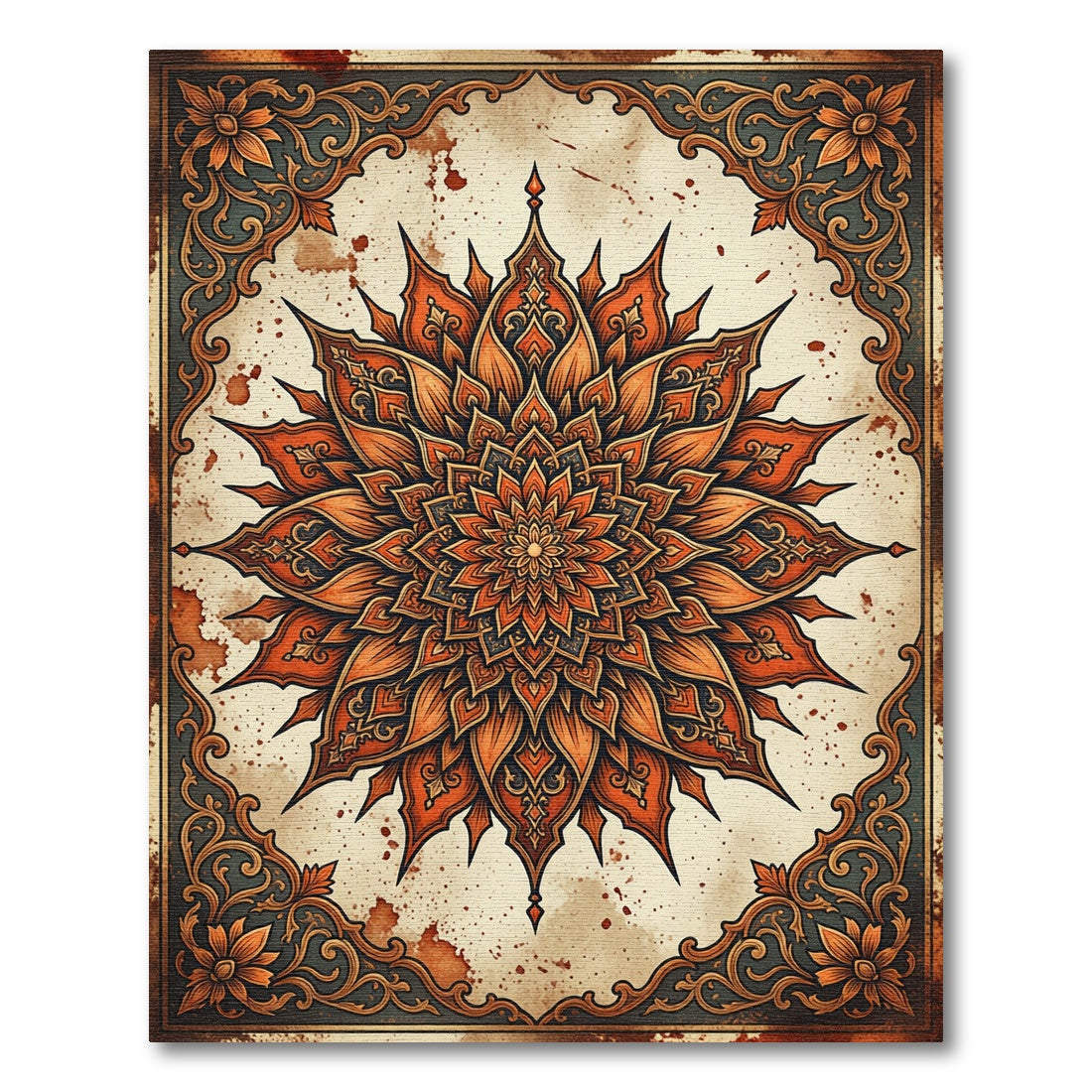 Vintage Burnt Orange Floral Mandala Rug