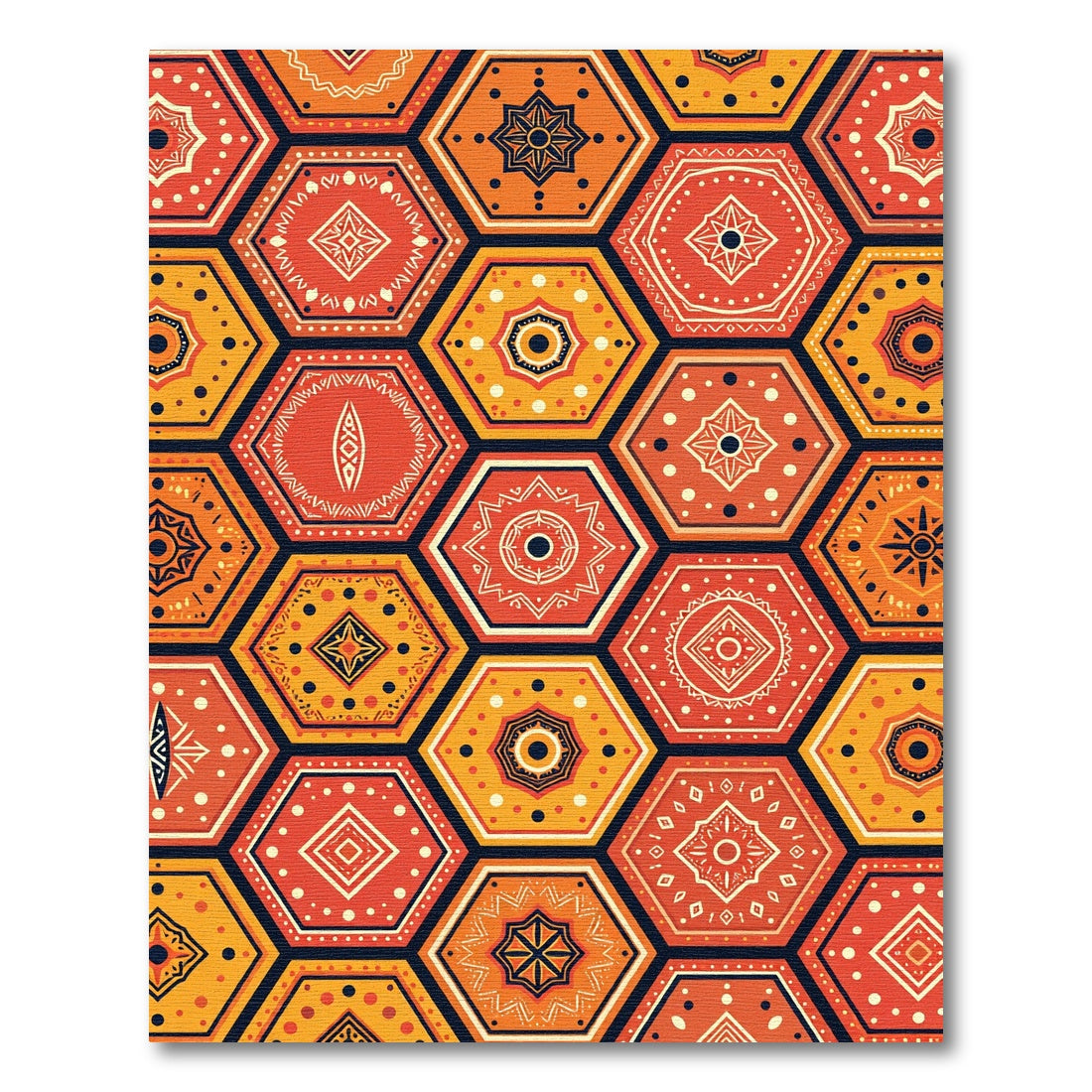 Orange Hexagonal Medallion Folk Art Rug