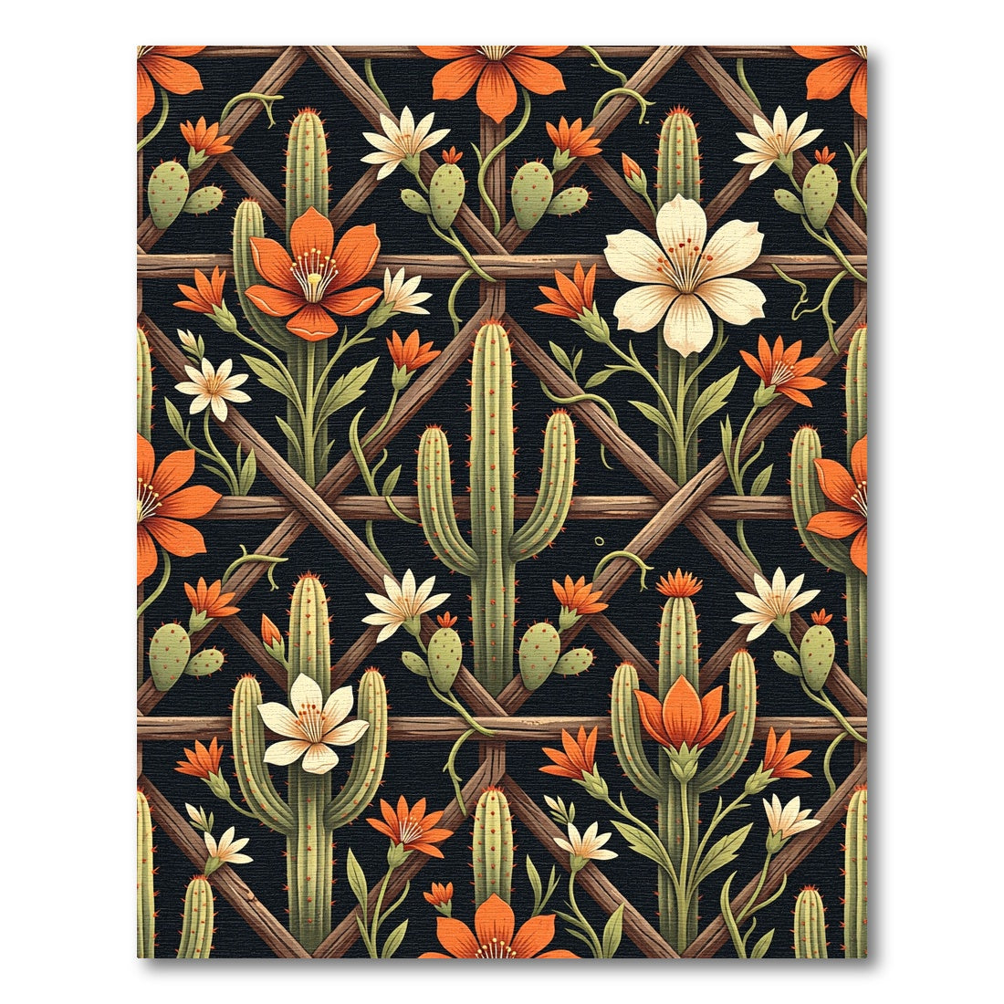 Desert Cactus Floral Lattice Rug