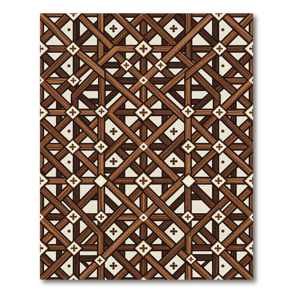 Geometric Brown Wood Lattice Cross Rug
