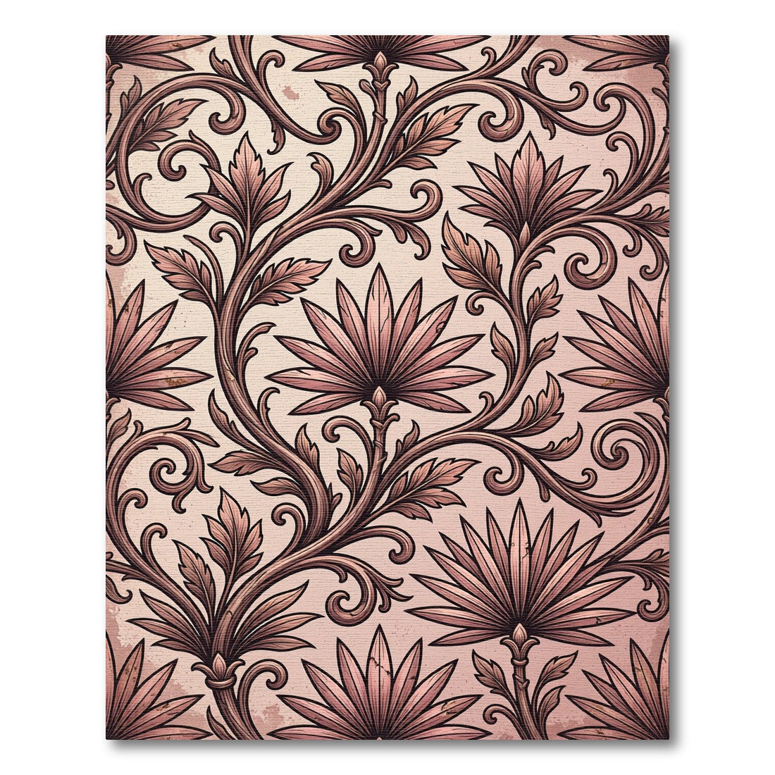 Dusty Rose Victorian Scroll Acanthus Rug