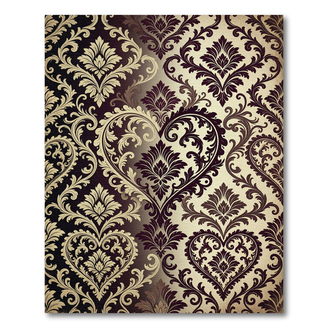 Burgundy Cream Baroque Heart Scroll Rug