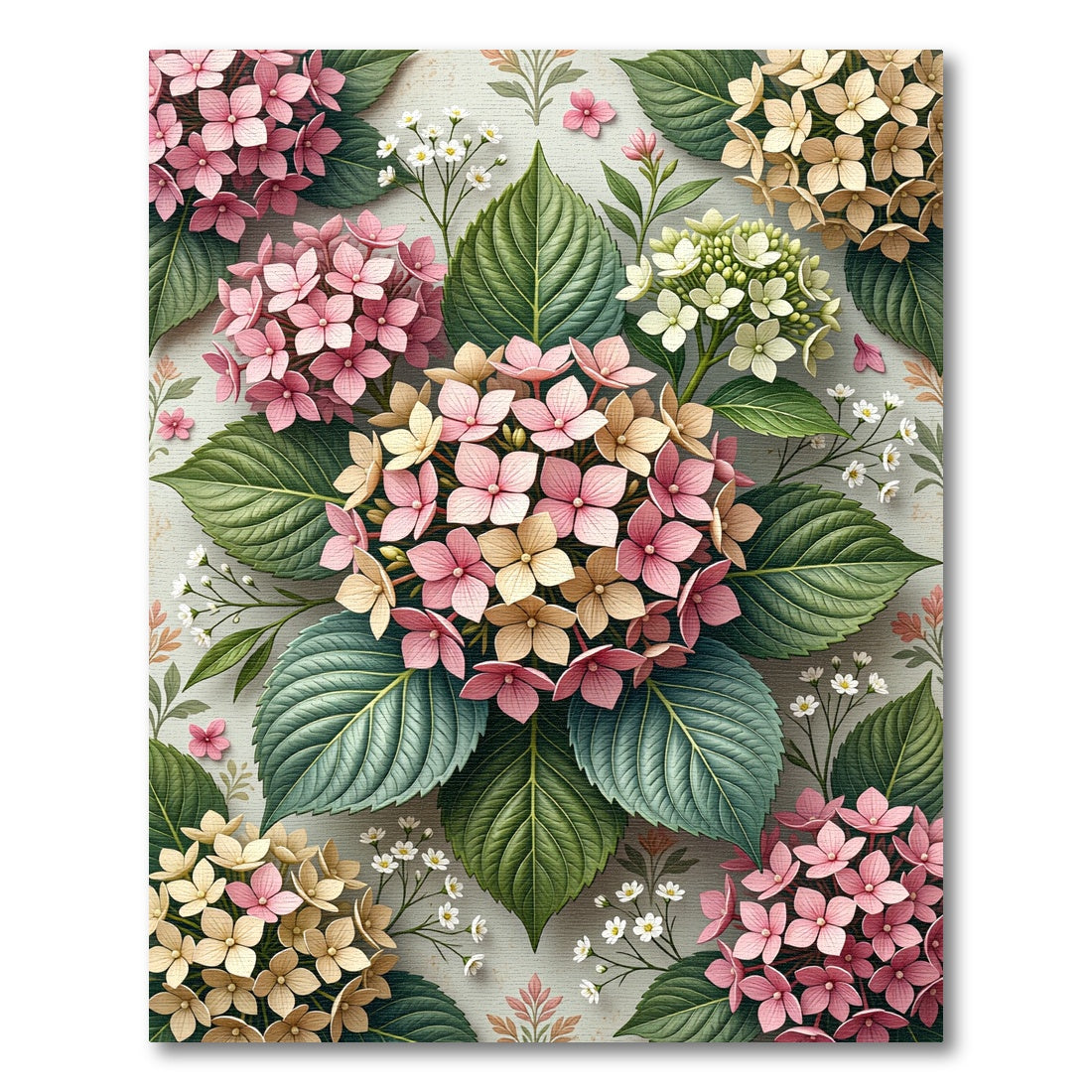 Pastel Pink and Cream Hydrangea Botanical Rug