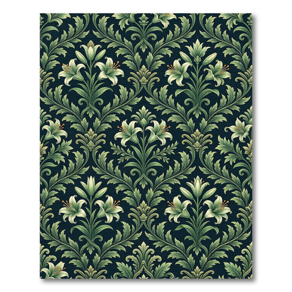 Vintage Green Lily Botanical Damask Rug