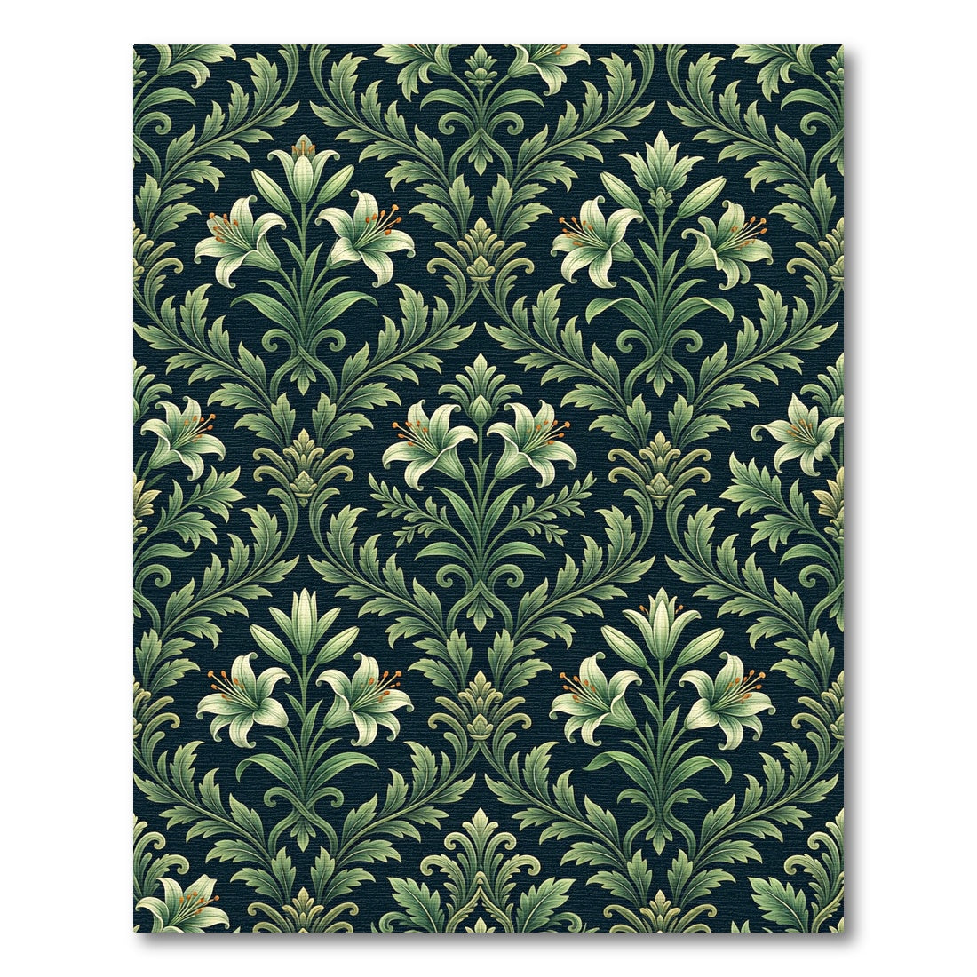 Vintage Green Lily Botanical Damask Rug