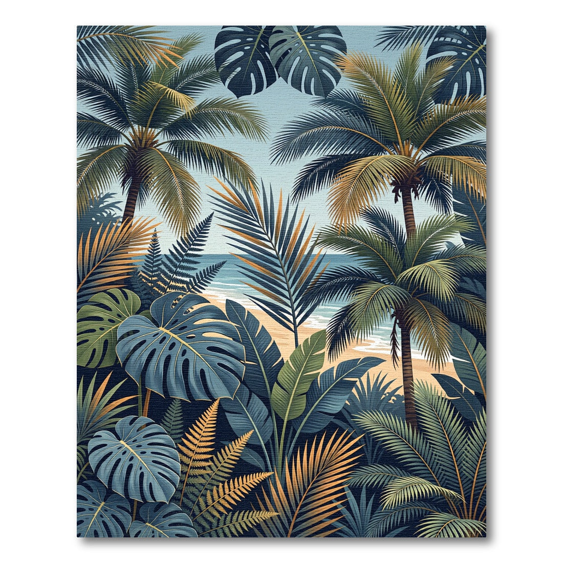 Lush Tropical Palm Leaf Beach Scene Rug