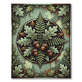 Earthy Oak Leaf Acorn Fern Medallion Rug