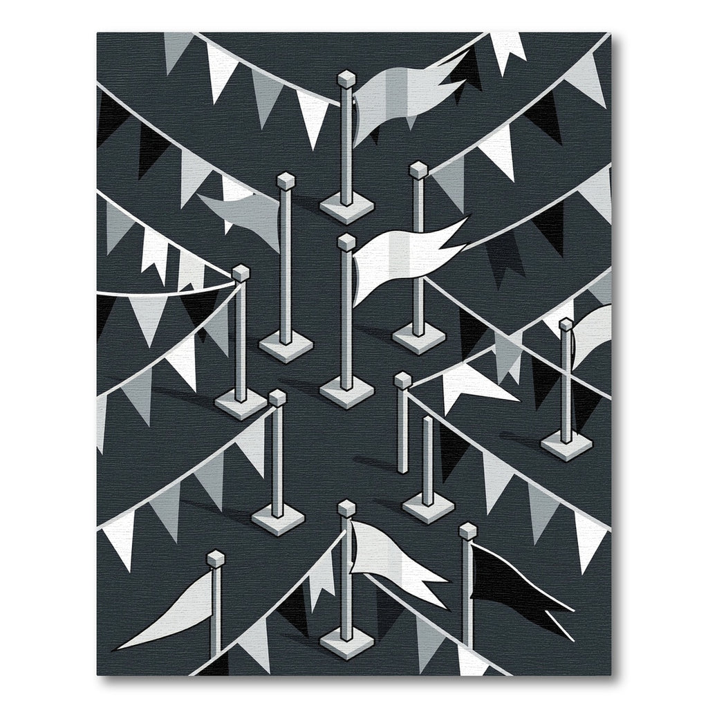 Monochrome Isometric Flag Banner Grid Rug