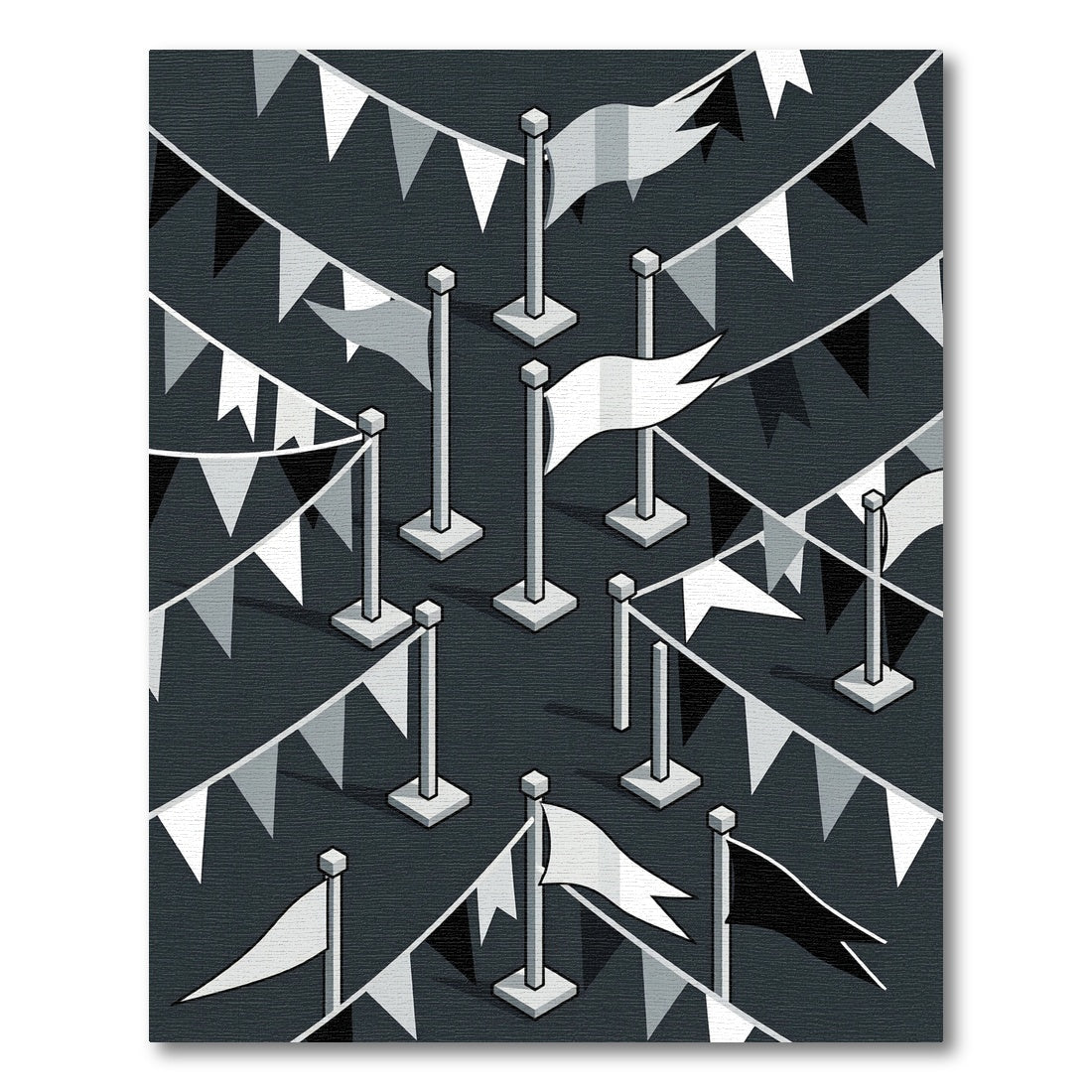 Monochrome Isometric Flag Banner Grid Rug