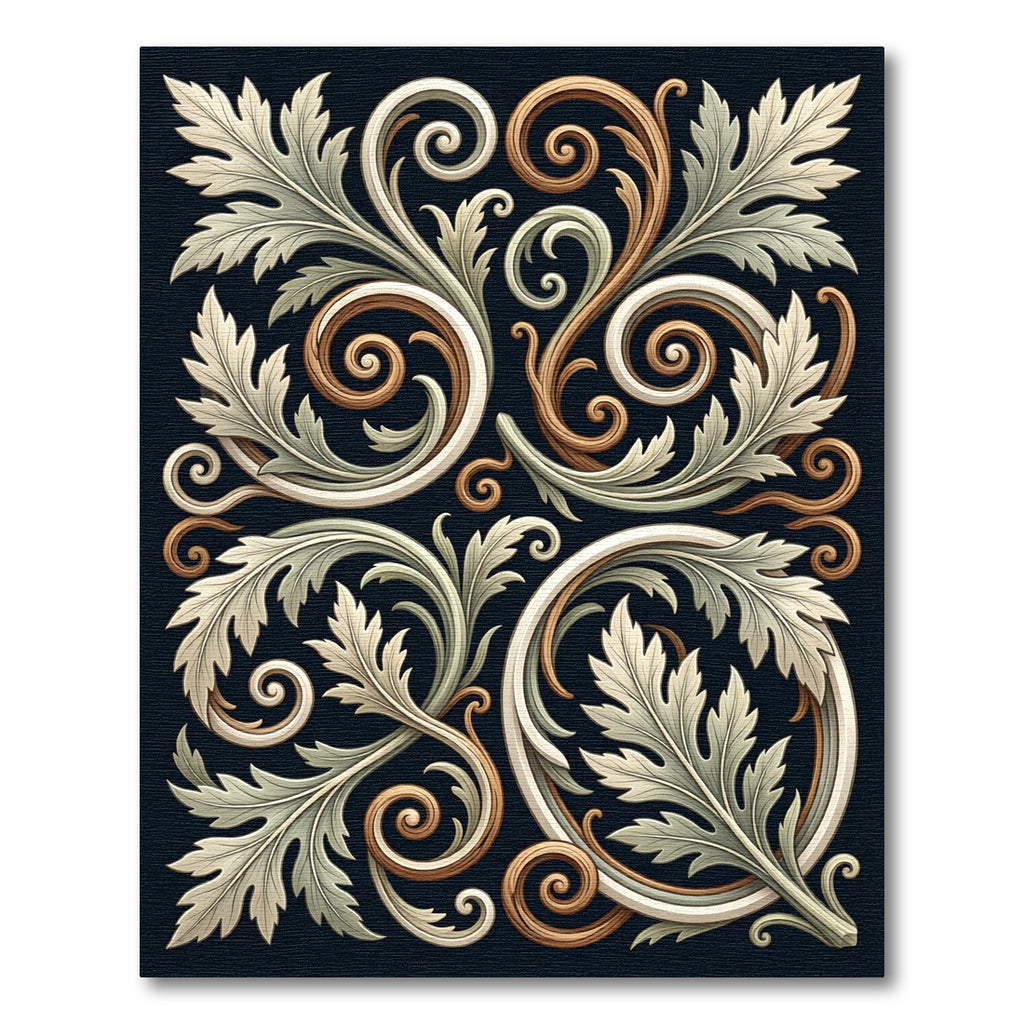 Ornate Acanthus Scrollwork Leaf Design Rug