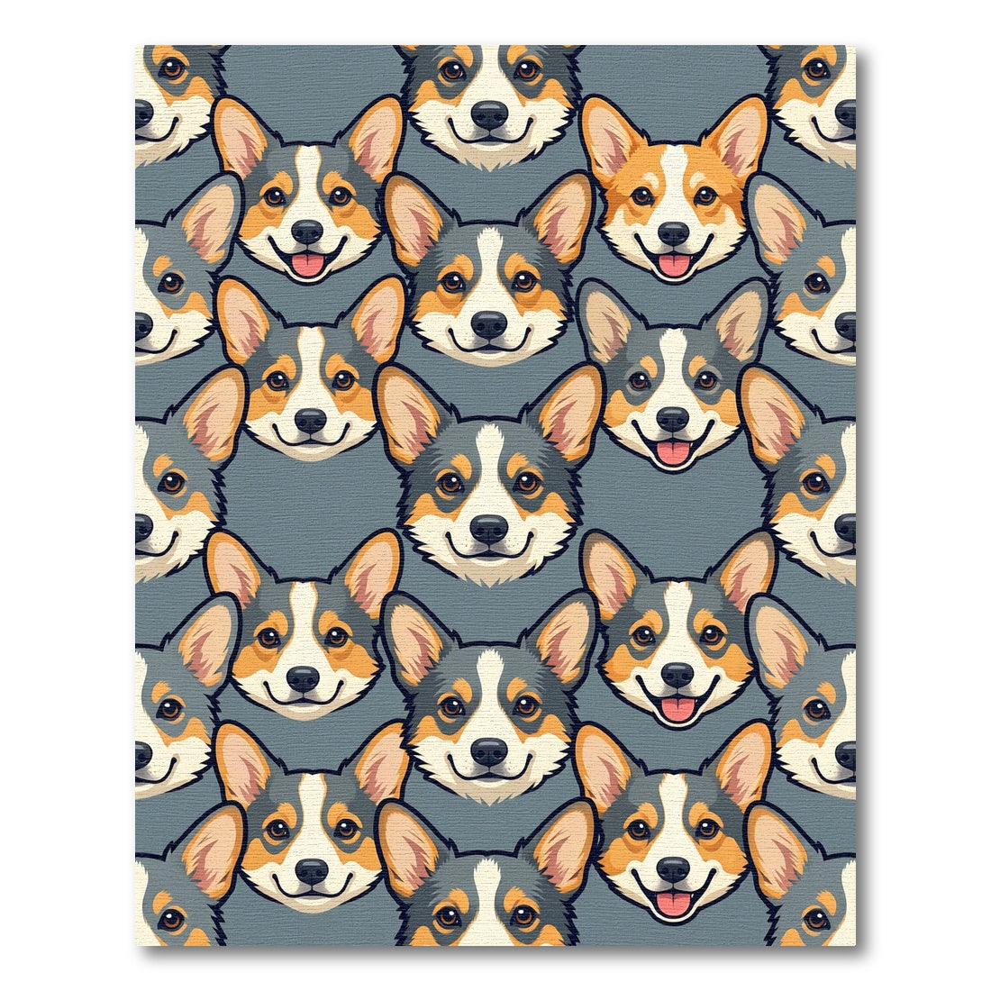 Cute Corgi Head Gray Tile Repeat Rug