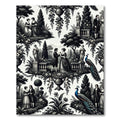 Vintage Black White Court Garden Scene Rug