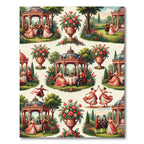 Courting Garden Floral Rose Vase Scene Rug