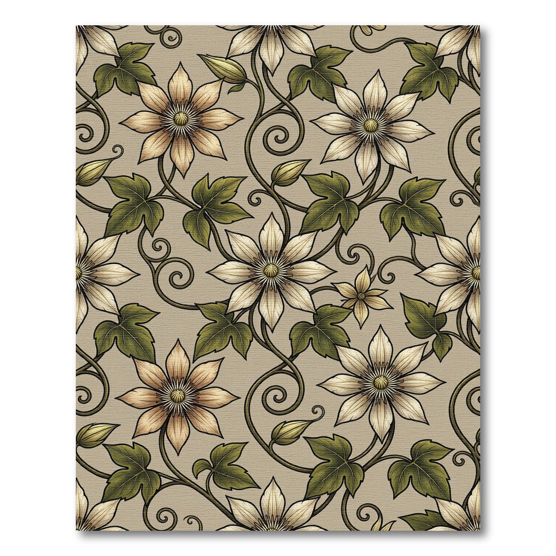 Beige Floral Vine Swirl Rug