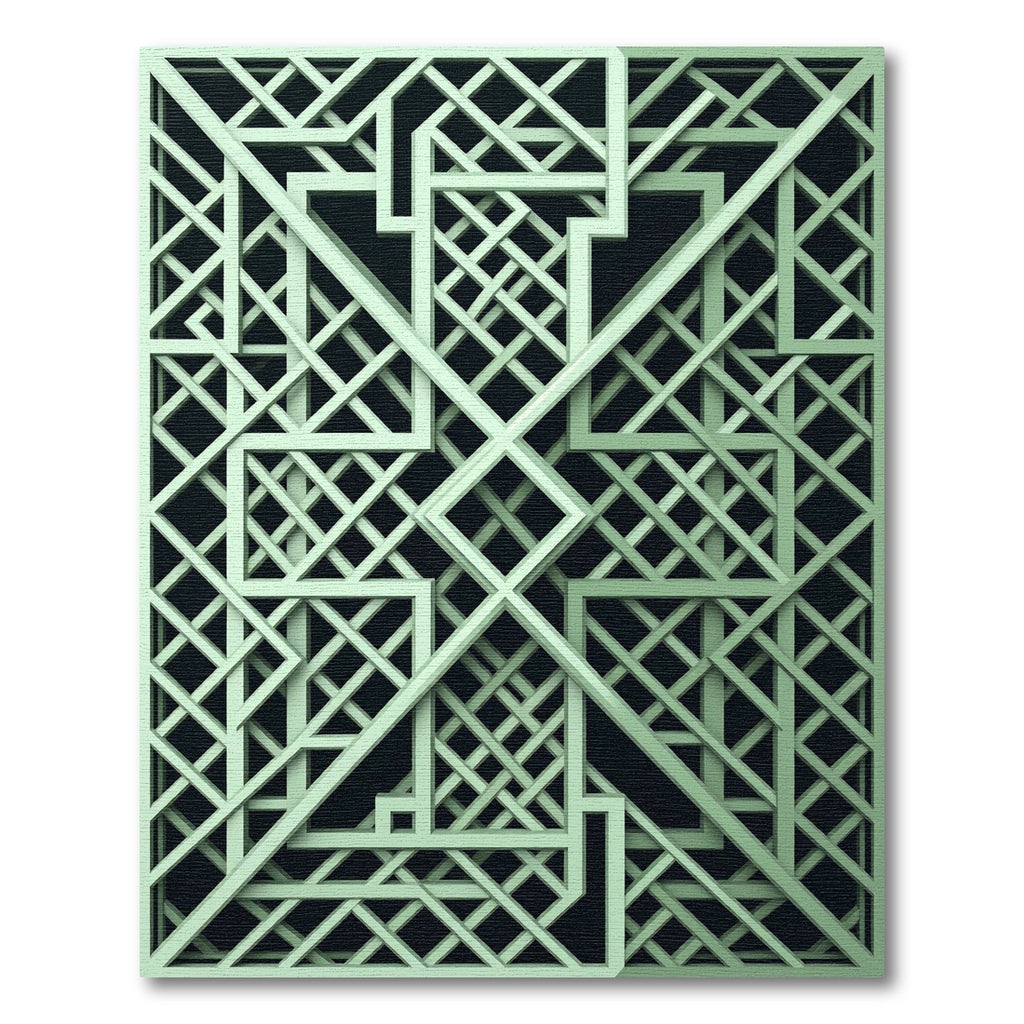 Sage Green Interlocking Linear Geometric Rug