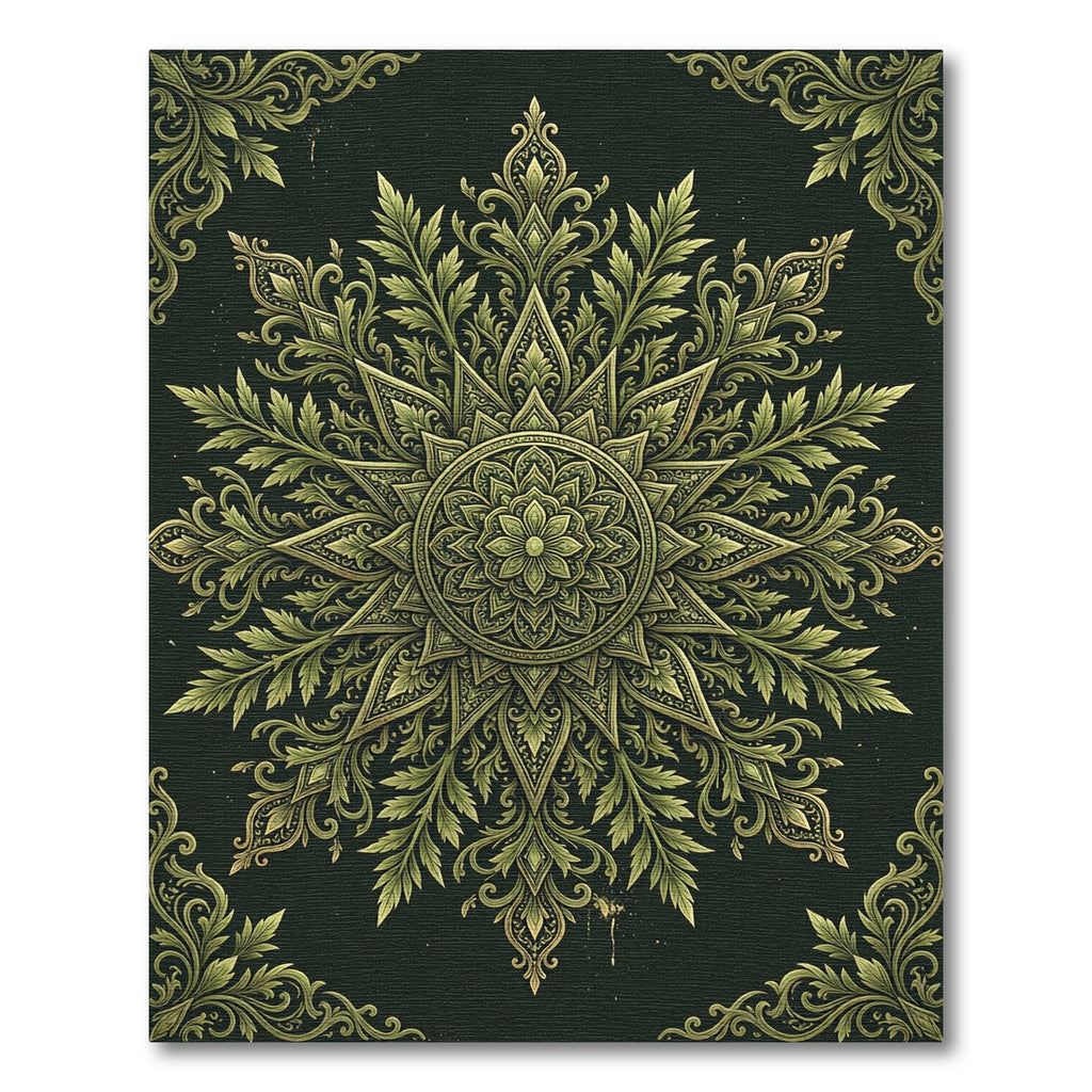 Sage Green Ornate Floral Mandala Rug