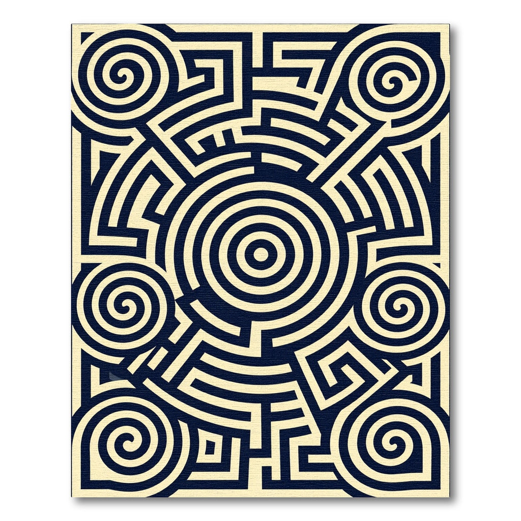Midnight Blue Contemporary Geometric Labyrinth Rug