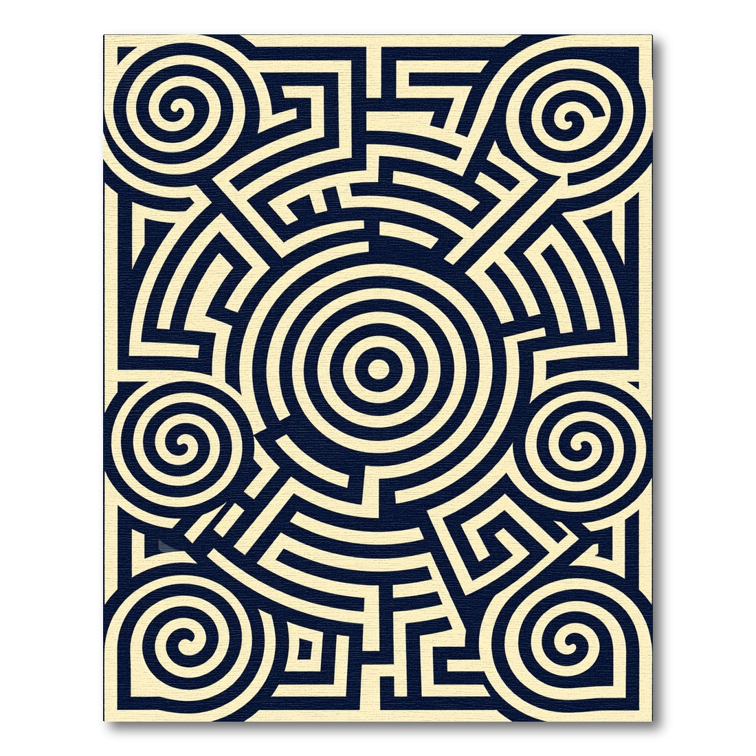 Midnight Blue Contemporary Geometric Labyrinth Rug