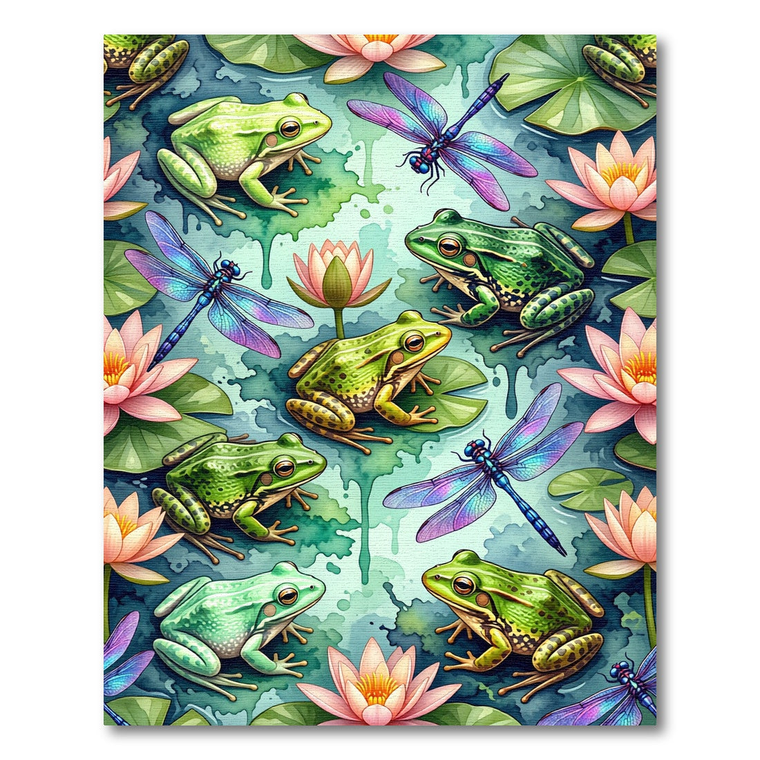 Whimsical Pond Frogs and Dragonflies Rug