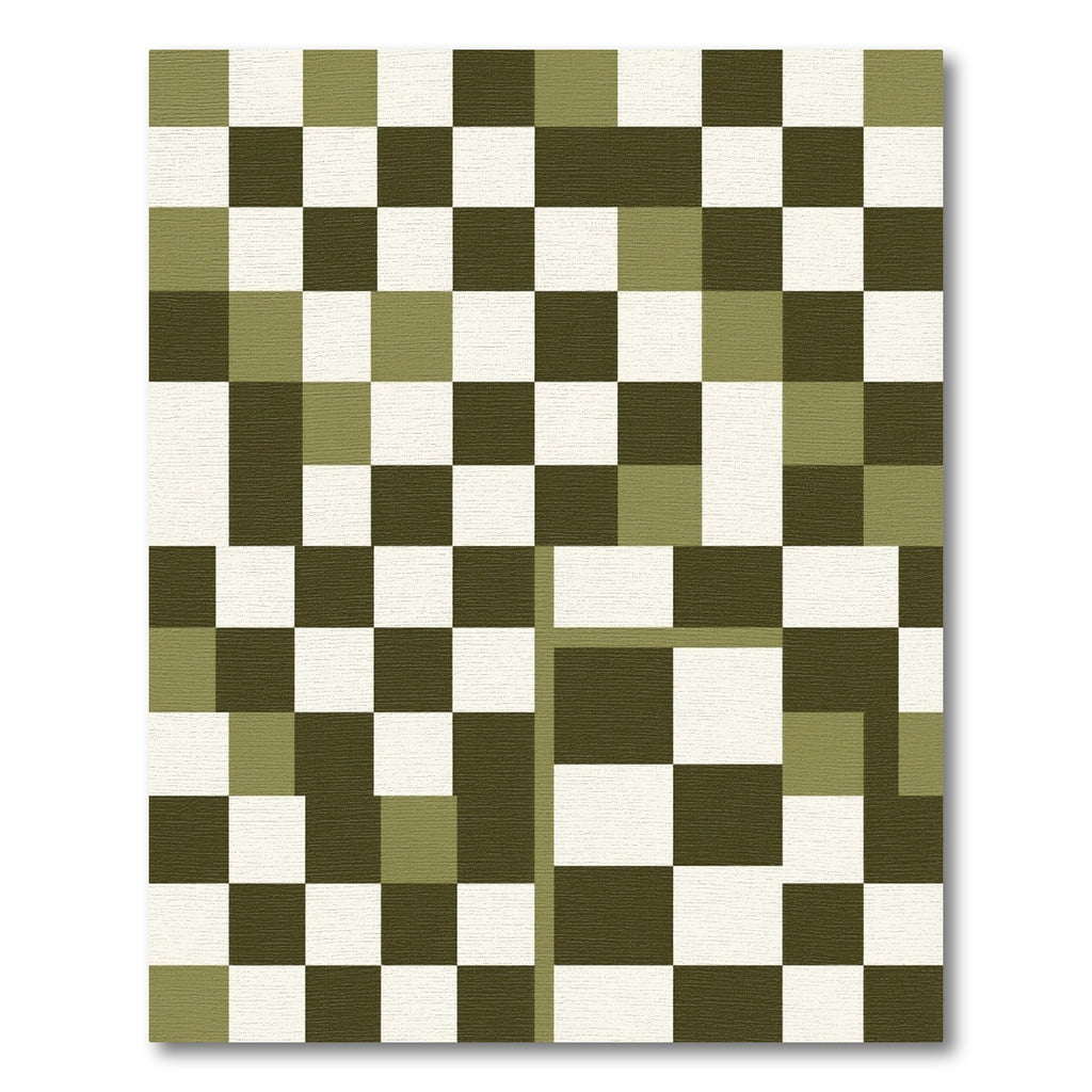 Olive Green Modern Abstract Checkerboard Rug