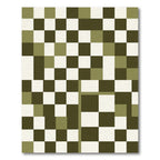 Olive Green Modern Abstract Checkerboard Rug
