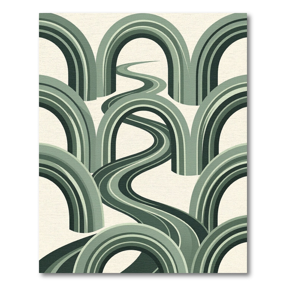 Retro Green Arches Winding Road Rug