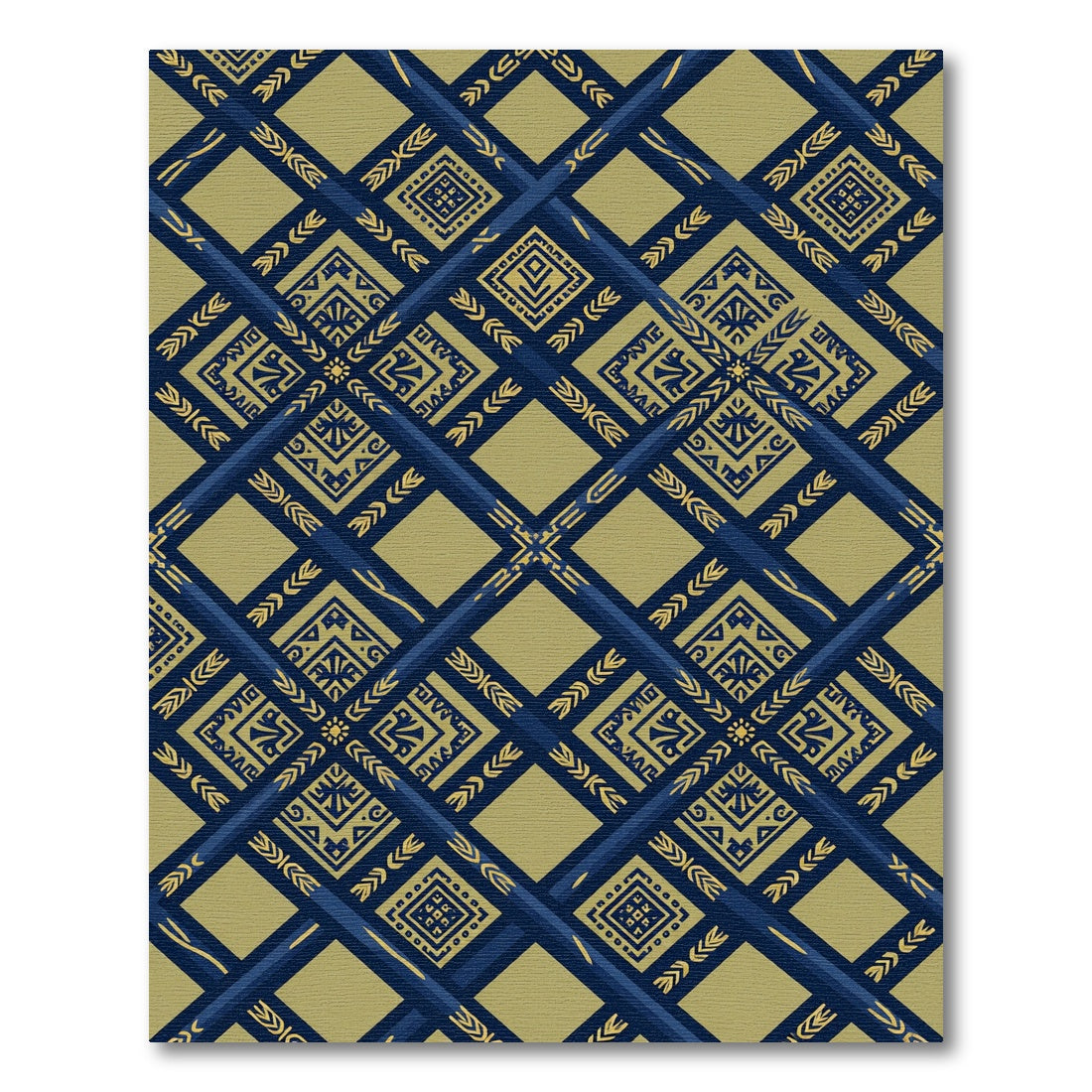Geometric Navy Blue Gold Interlocking Tile Rug