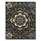 Elegant Gold and Charcoal Floral Medallion Rug