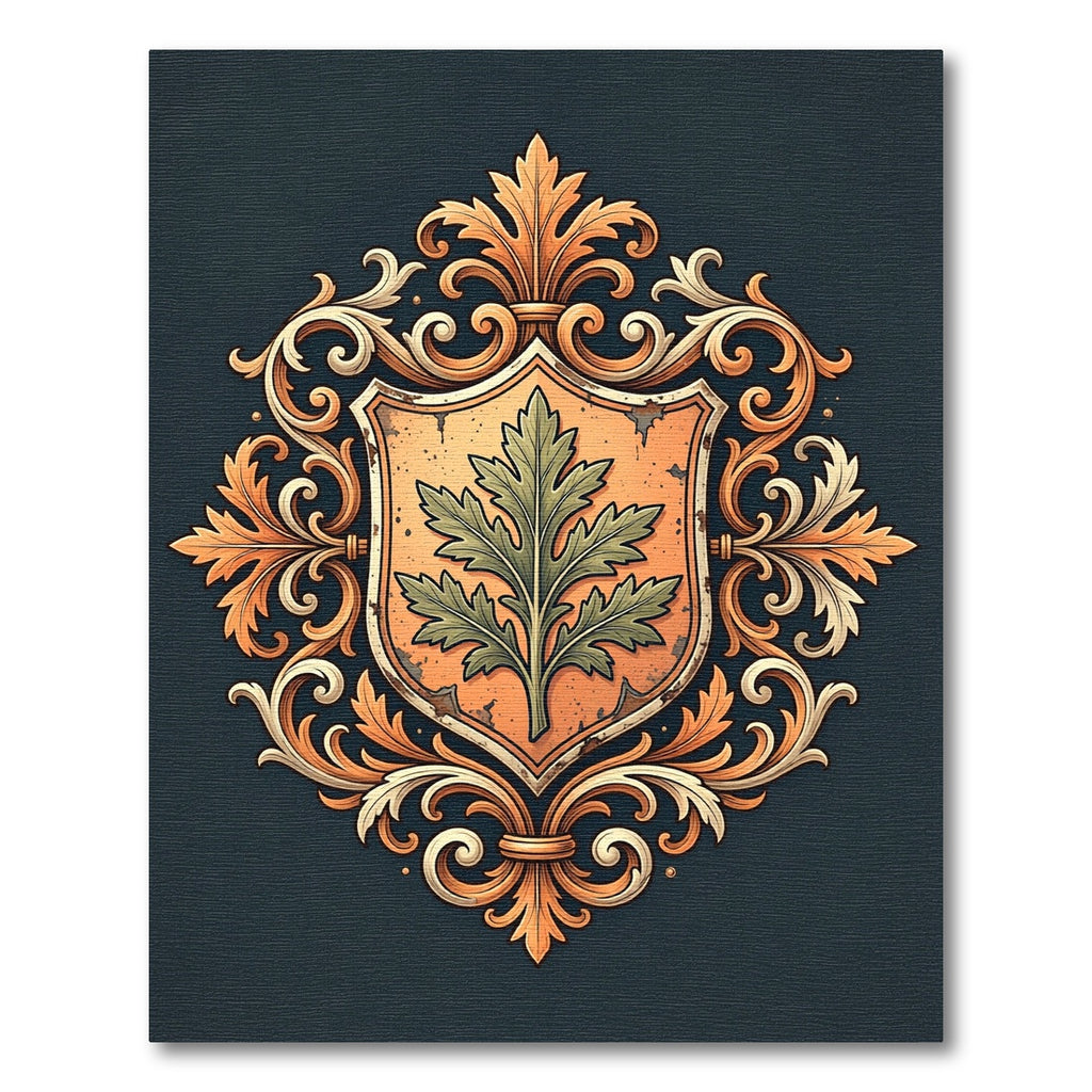 Ornate Green Leaf Crest Medallion Rug