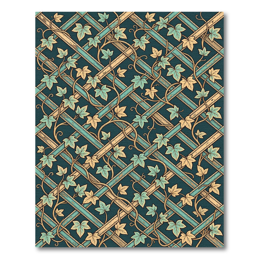 Teal Blue Lattice Ivy Vine Tapestry Rug
