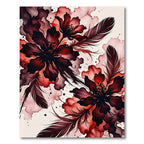 Deep Red Watercolor Floral Feather Compositions Rug