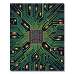 Circuit Board Green Tech Lines Rug