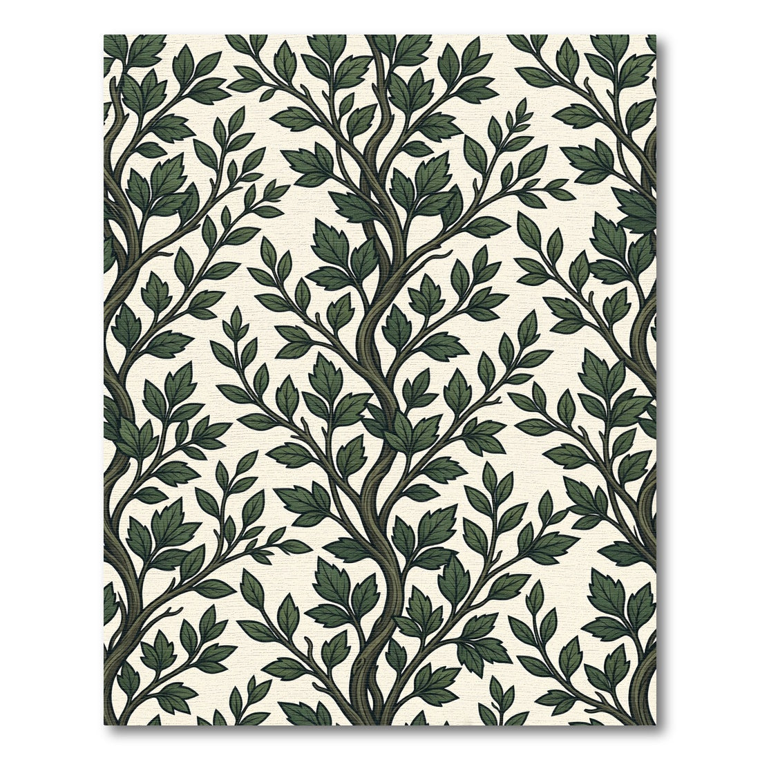 Earthy Forest Green Botanical Leaf Art Rug