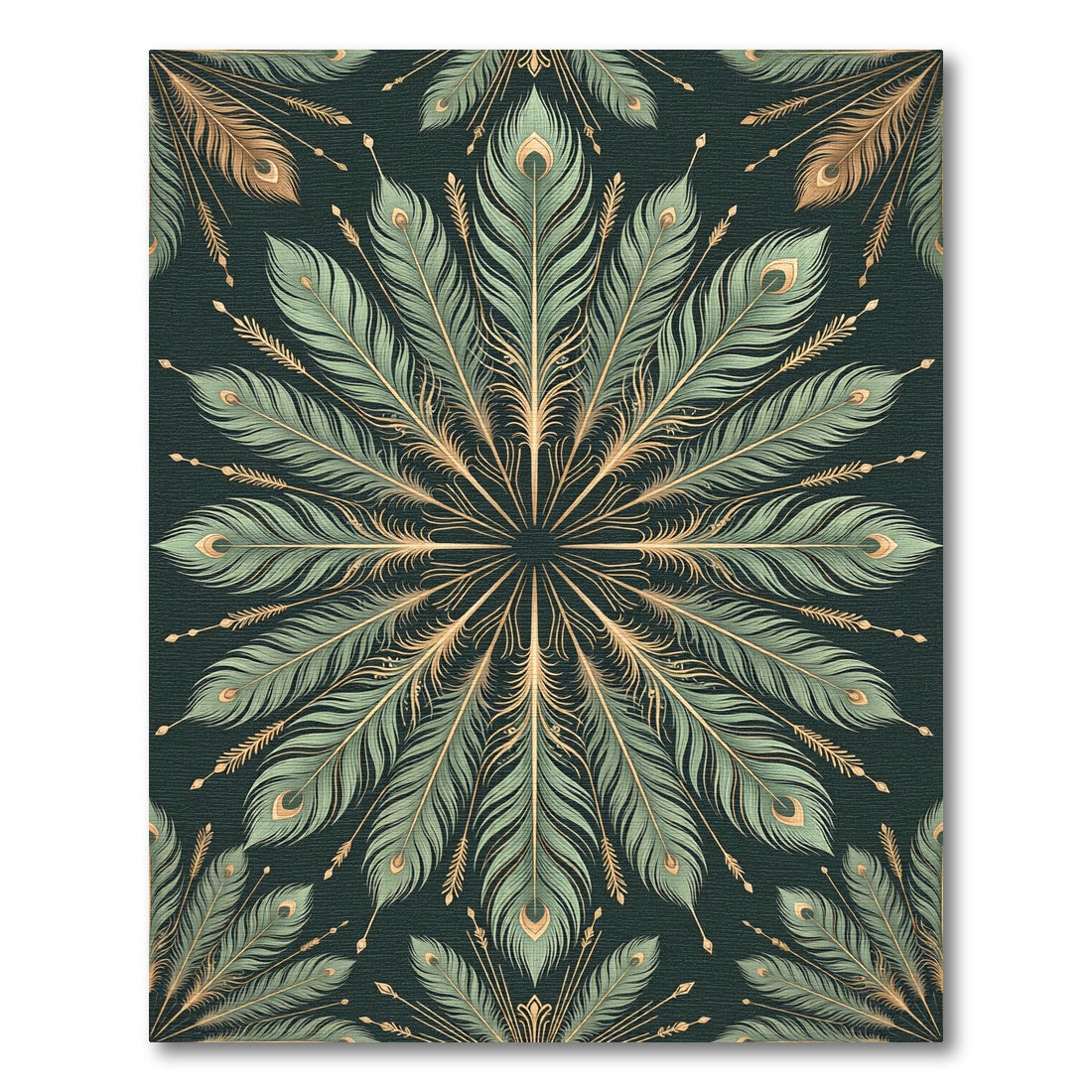 Emerald Gold Peacock Feather Fan Rug