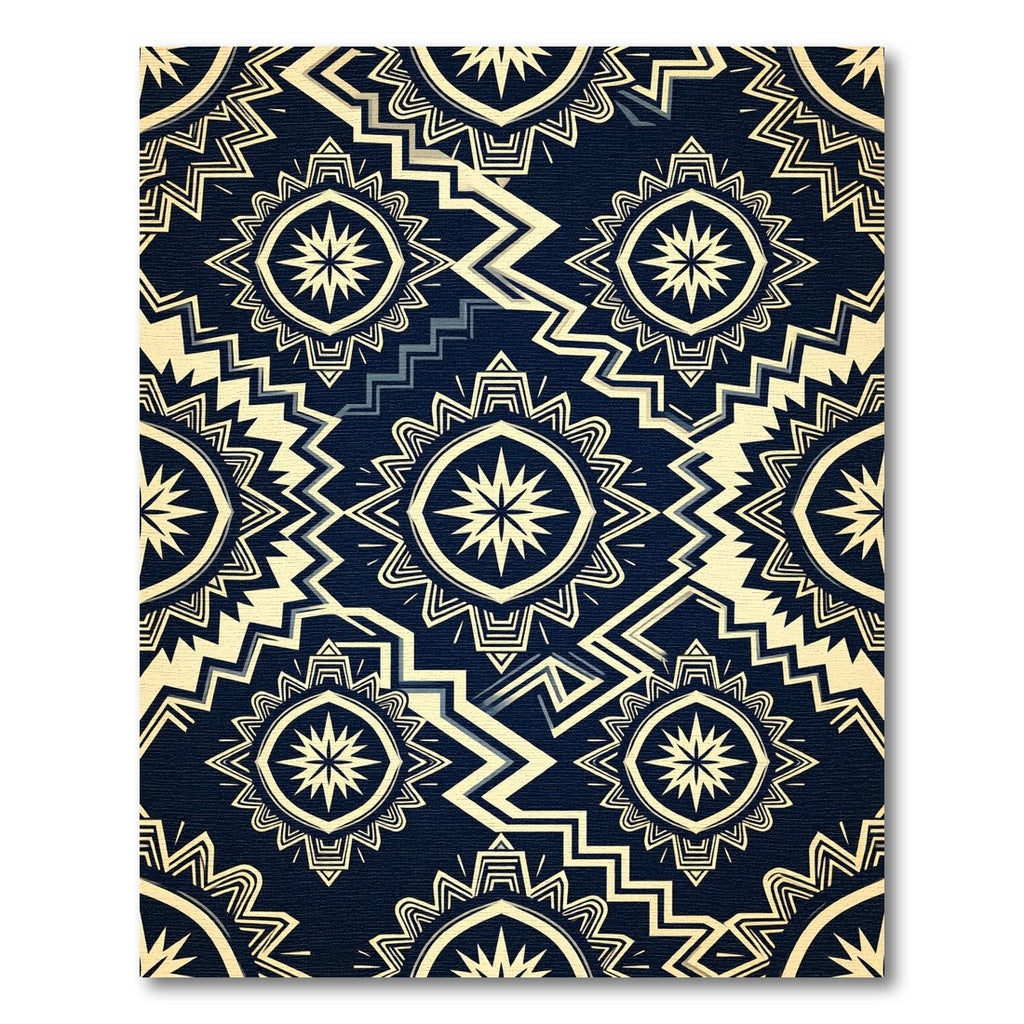 Midnight Navy Geometric Starburst Cream Area Rug