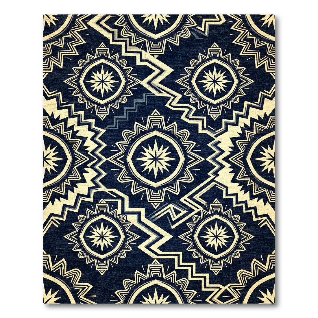 Midnight Navy Geometric Starburst Cream Area Rug