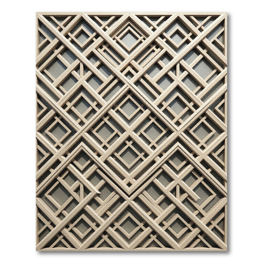 Contemporary Beige Geometric Lattice Square Rug