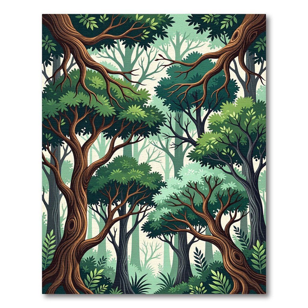 Lush Green Forest Canopy Art Illustration Rug