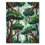 Lush Green Forest Canopy Art Illustration Rug