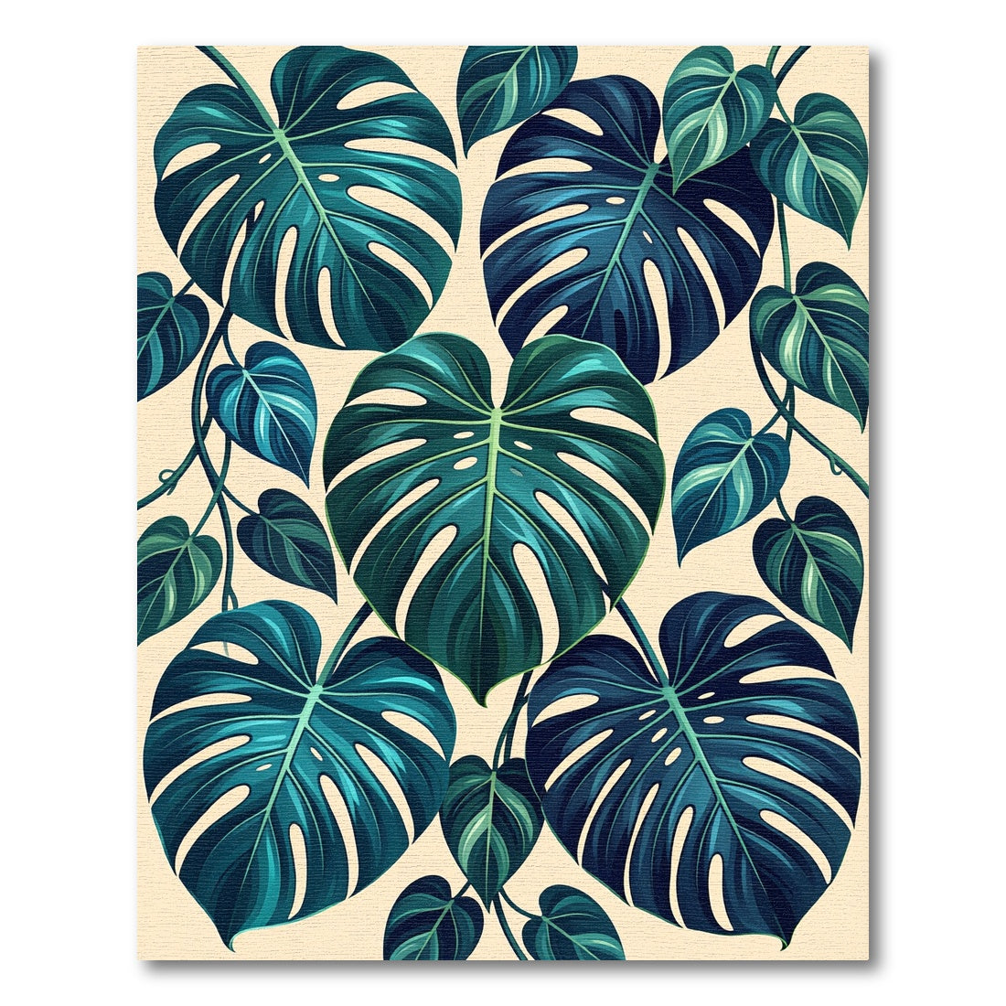 Lush Teal Tropical Monstera Foliage Rug