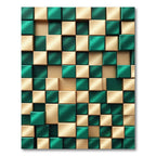 Gold Emerald Chessboard Cubes Rug
