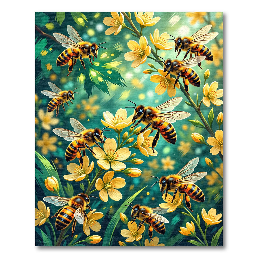 Vibrant Golden Bee and Floral Meadow Rug