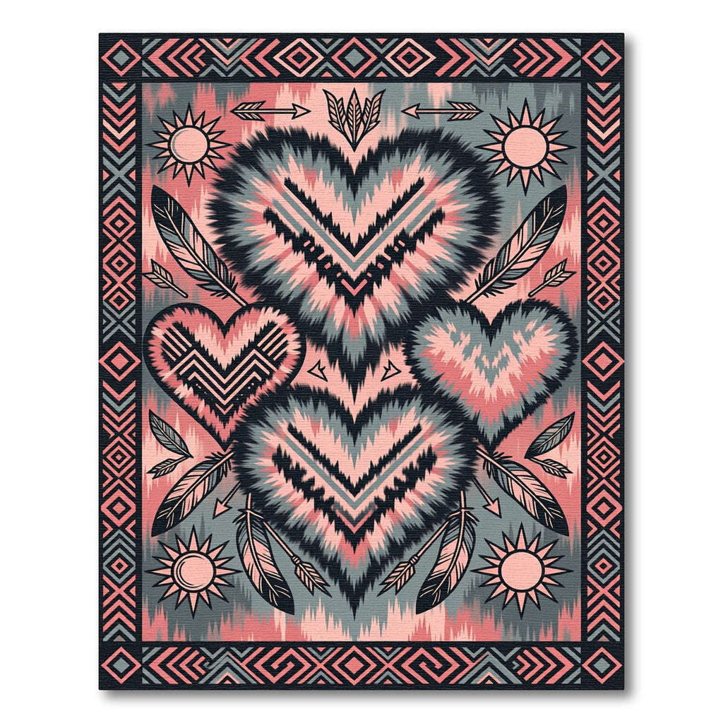 Tribal Heart Ikat Arrows Coral Gray Rug