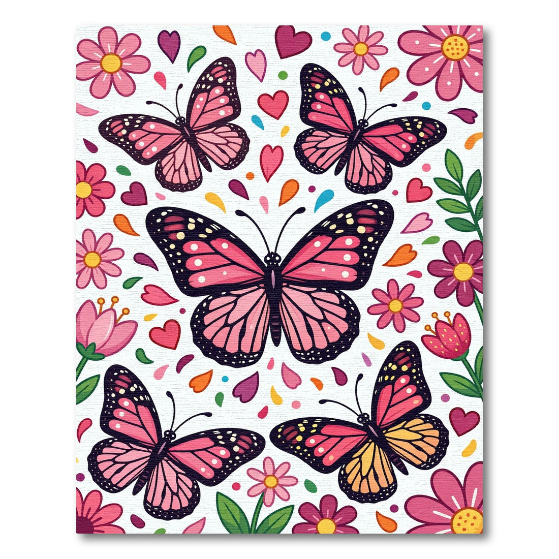 Pink Butterfly and Floral Confetti Meadow Rug