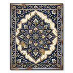 Ornate Blue Gold Floral Mandala Rug