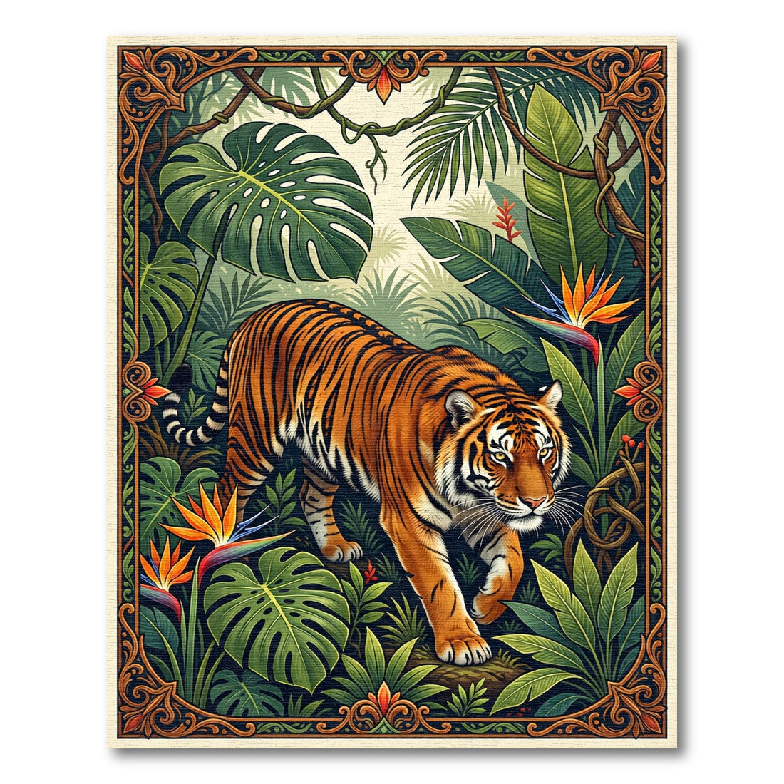 Lush Tropical Tiger Jungle Foliage Rug