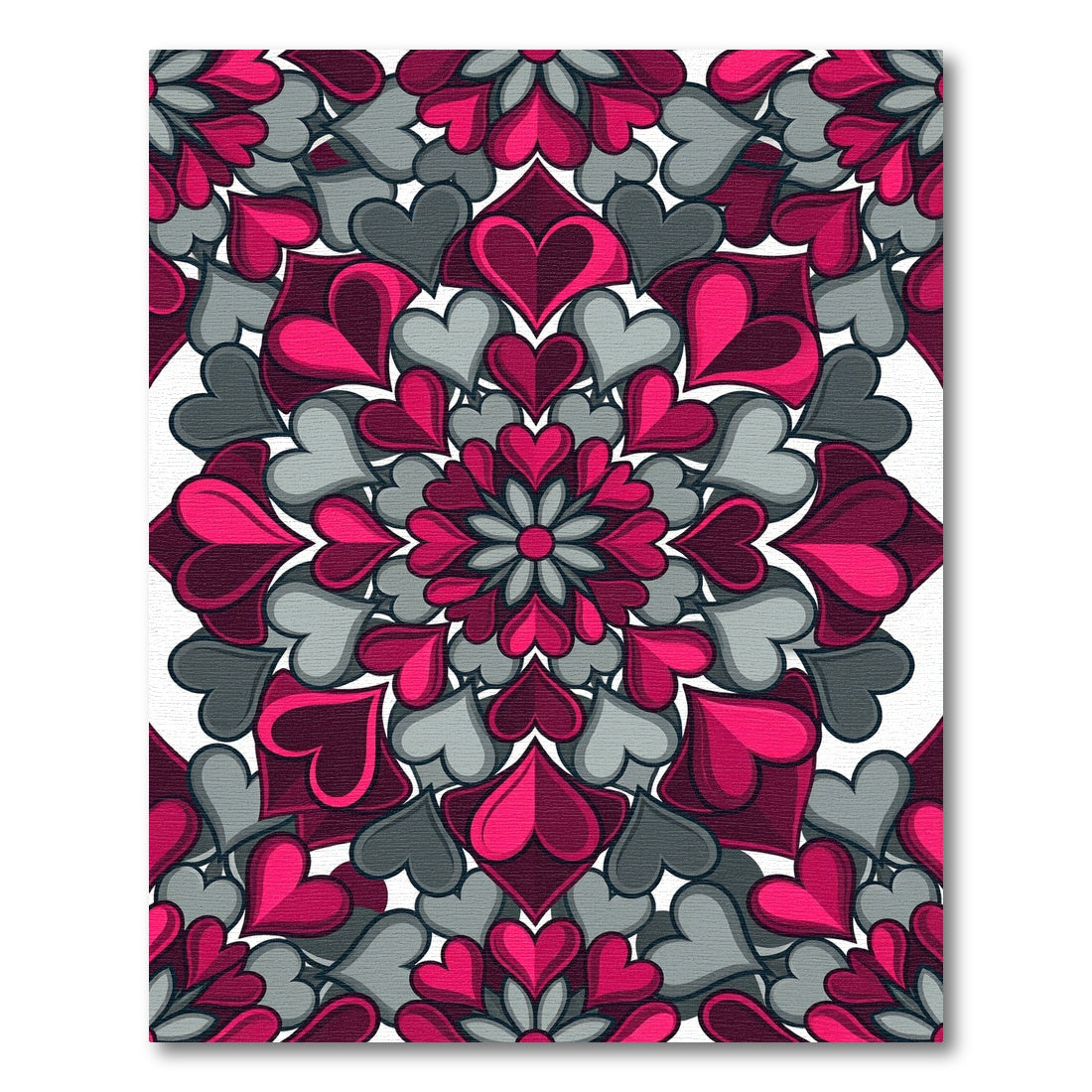 Vibrant Pink and Gray Heart Mandala Rug